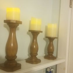Three Battery Operated Candles With Stands