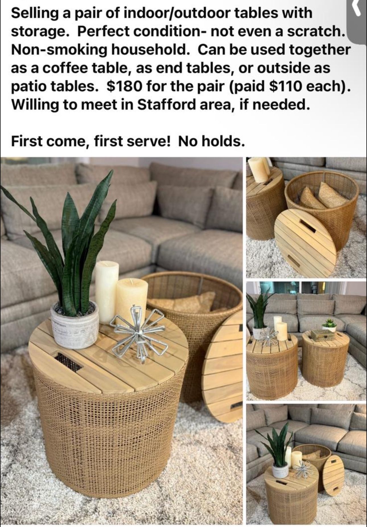 Indoor/Outdoor tables With Storage