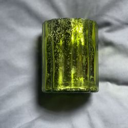 Reflective Green Glass Candle Holder 3”