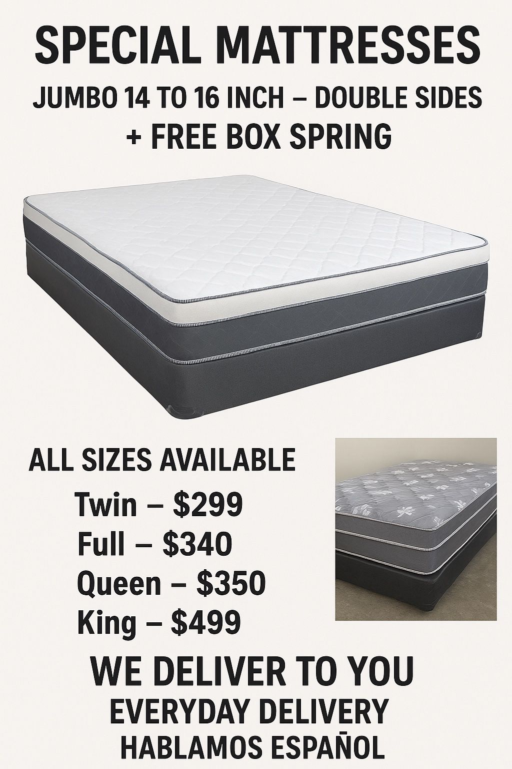 ✅ Special Queen Jumbo 14 To 16 Inch- Double Sides + Free Box Spring / Same Day Deliver