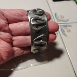 Vtg E. Christopherson Pewter Cuff Bracelet 