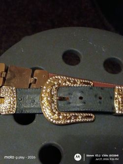 Rhinestone bling ostrich leather belt