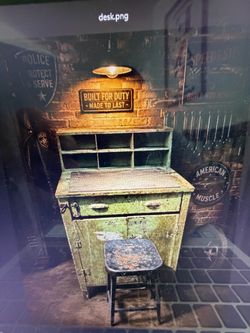Vintage Industrial Metal Desk with Hutch