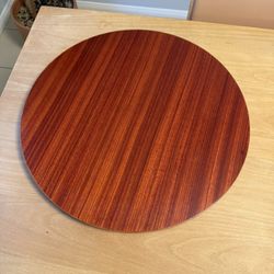 18” Teak Lazy Susan, Reversible Abstract Geometric Serving Tray