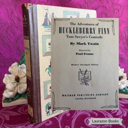1951 The Adventures of Huckleberry Finn by Mark Twain, Illustrated Vintage Book, Whitman Publishing Company   This illustrated modern abridged edition