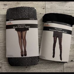 2 Pairs Women's Black FishNet and Black Diamond Tights