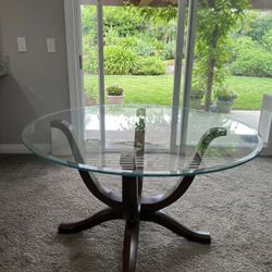 48” Round Glass Table | Solid Wood Base | 0.5” Thick Glass