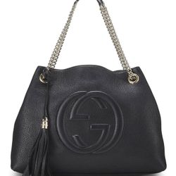Gucci Pre-Loved Black Leather Soho Chain Tote, Black