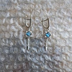 Sterling Silver Blue Topaz Earrings Studs