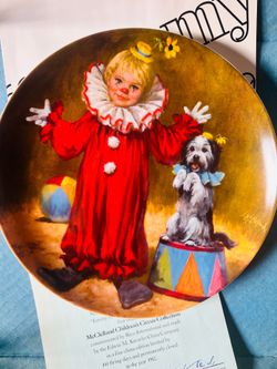 Tommy the Clown" collector plate by John McClelland for Reco International is part of the 1982 Children's Circus Collection.