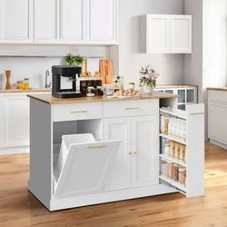 WHITE CABINET WITH DRAWERS AND STORAGE TRASH 40 GALLONS