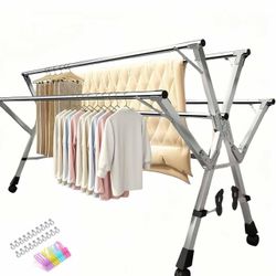 Foldable Double-Rod Clothes Drying Rack