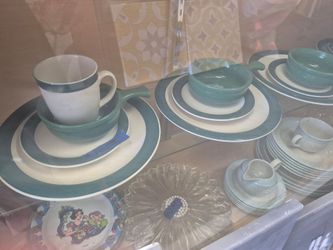 Teal and Cream Ceramic Dinnerware Set