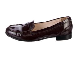 Burgundy Patent Leather Prada Penny Loafers