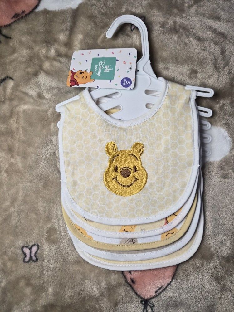5-Pack Winnie The Pooh Baby Bibs - New