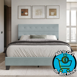 Castle Place Elegant Button Tufted Linen Upholstered Twin Bed, Light Blue