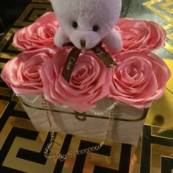 Handmade Eternal Satin Pink Roses In Flower Purse For Sale