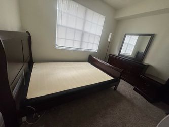 Dark Wood Bedroom Set with Dresser and Mirror