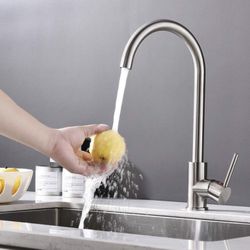 Brushed Nickel Modern High Arc Kitchen Faucet 360 Degree Swivel  with  Deck Plate