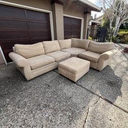 Excellent Condition Pottery Barn 3 Piece Sectional With Ottoman (Will Deliver Locally)