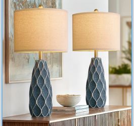 27.5" Ceramic Table Lamps for Living Room Bedroom Lamps Set of 2 Modern Boho Bedside Lamps Night Stands Farmhouse Vintage Large Nightstand Lamp Readin