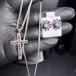 925 silver Bismark necklace & cz cross with earrings bundle 