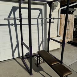 Squat Rack, Barbell And Bench 