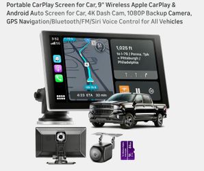 Portable Wireless CarPlay Android Auto Screen with Dash Cam Backup Camera