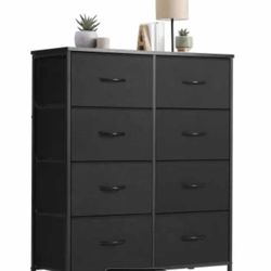 8-Drawer Fabric Dresser with Charging Station & LED Lights, Open Shelf Storage Cabinet for Office (black)