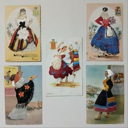 1975 SPAIN 🇪🇸 MADRID ☆ 5 EMBROIDERED VINTAGE COLLECTIBLE POST CARDS ☆ RARE / HARD TO FIND