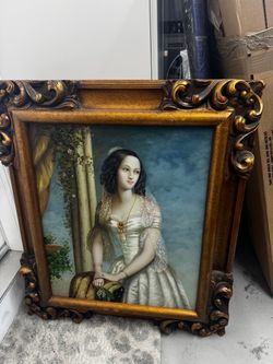 Victorian Portrait Oil Painting in Ornate Gold Frame