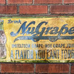 Antique Vintage Nu Grape Soda Sign Man Cave  Mid Century Modern  Garage Tin Sign Coca Cola 7up Pepsi
