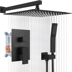 gotonovo Rainfall Bathroom Shower System Rain Shower Head and Handle Set Wall Mounted Shower Complete Combo Solid Brass Pressure Balancing Shower Mixe