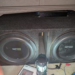 2 12" RE subs and an amplifier in a custom wood box.
