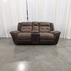 Timberland Co-Brown Distressed Leather Reclining Sectional Couch with Cup Holders