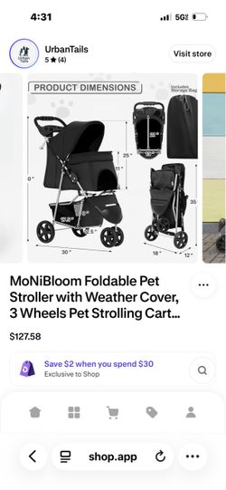 MoNiBloom Foldable 3-Wheel Pet Stroller