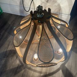 Mid-Century French Riviera Pendant Light (21”D X 18”H X 41” To The Chain) Bamboo and Wicker In Good Condition $80 Firm On Price