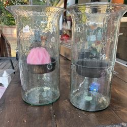 Kalalou About 24 Inches Tall Glass Two Candle Holders