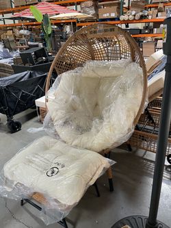 Assembled New Outdoor Wicker Egg Chair with Ottoman Indoor Outdoor Egg Basket Lounge Chair w/Cushion Overs