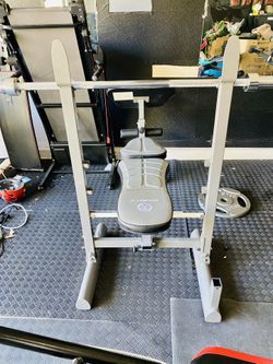 Marcy Folding Standard Weight Bench With A Chrome 2in 5ft  Barbell