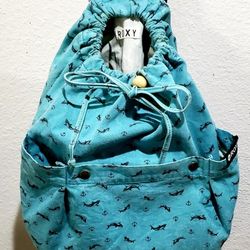 ROXY Drawstring Summer "Anchors & Sharks" Backpack 15in X 15in 