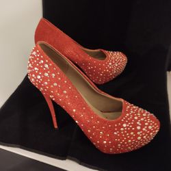 Red Studded Women's Heels