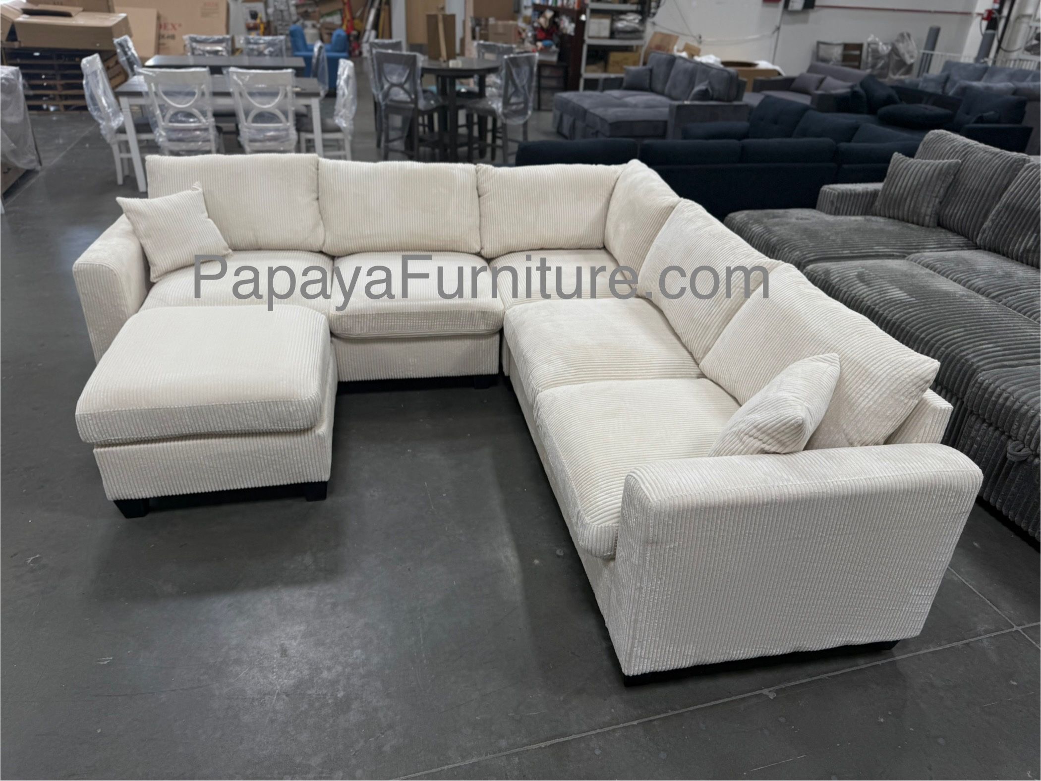Btand new! Plush Ivory Corduroy sectional and ottoman, Sectional, Sofa, Couch, Sectional couch, L-Shaped sofa, Ivory sofa, Beige sectional, sectionals