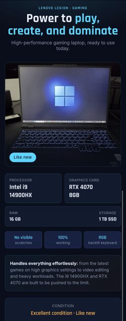 Lenovo Legion Gaming Laptop i9 RTX 4070