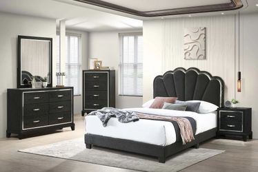 Frame Full Platform bed Charcoal wool fabric, New Especial price 