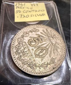 1921 Mexico 50 Centavos 72% Silver Coin