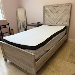 Twin Bed Set, Mattress And Bedside Night Stand With Drawers