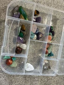 Tumbled semiprecious gems with containers