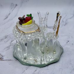 Vintage Blown Glass Crystal Vanity Figurine Two Chairs Table Vase Fruits
