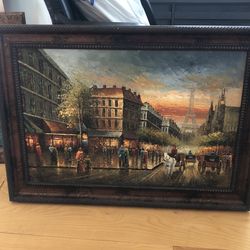42 1/2” X 32 1/2” Oil Painting  Very Nice Frame  Local Artist  Eiful Tower